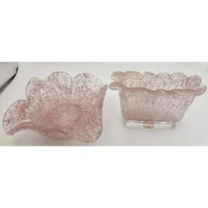 Fratelli Toso Murano Overshot Sugared Glass SET Pink Vase & Scallop Shell Dish